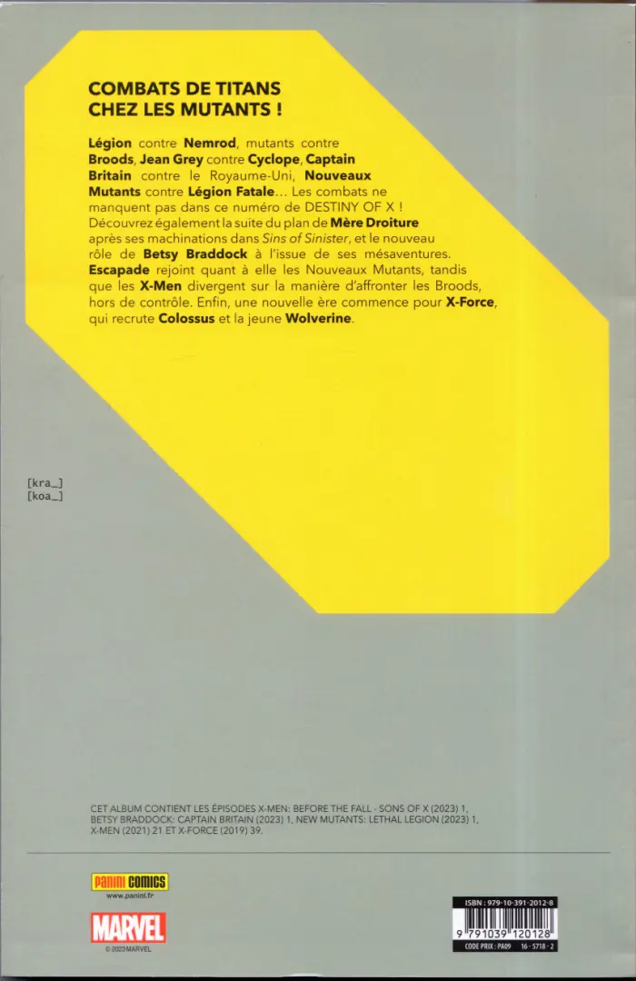 Verso de l'album Destiny of X Volume 22