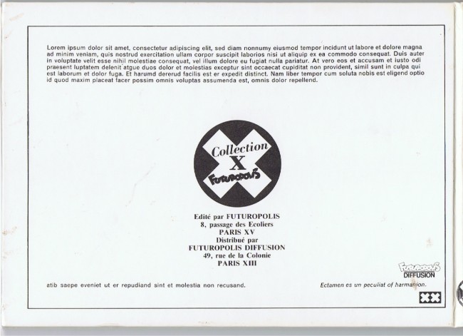 Verso de l'album Collection X Prototype Collection X Futuro