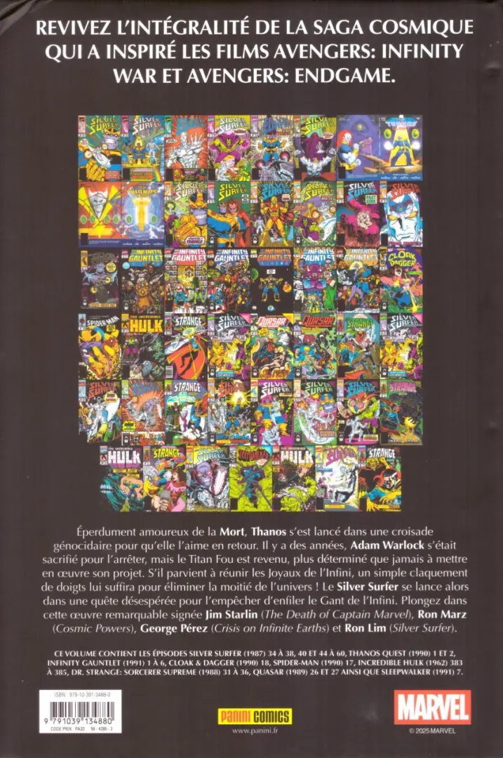 Verso de l'album Thanos : La Trilogie de l'infini Tome 1 Le gant de l'infini