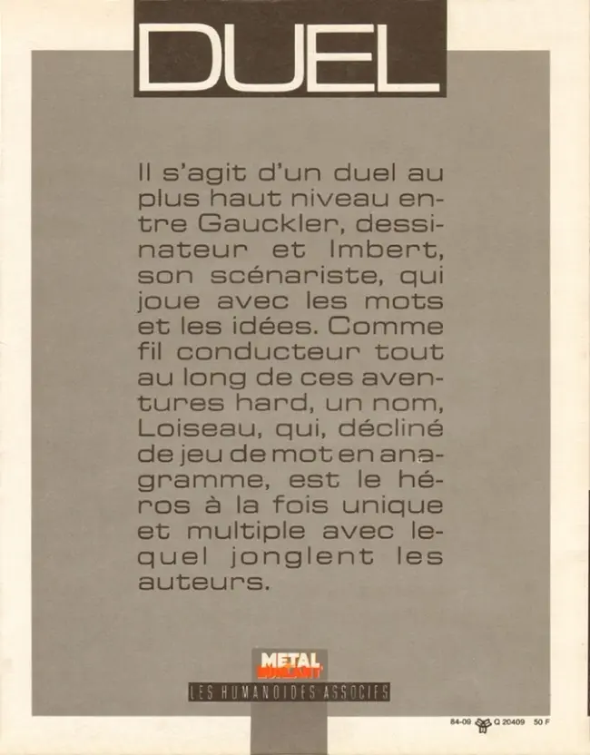 Verso de l'album Duel