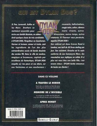 Verso de l'album Dylan Dog Glénat Tome 2 Mémoire de l'invisible