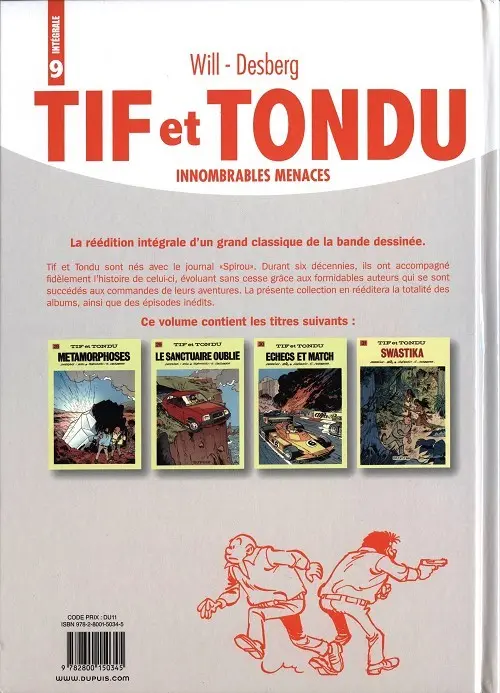 Verso de l'album Tif et Tondu Intégrale Tome 9 Innombrables menaces