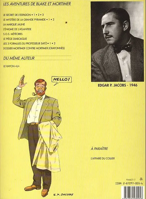 Verso de l'album Blake et Mortimer Tome 3 Le Secret de l'Espadon
