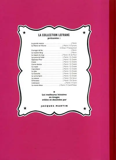 Verso de l'album Lefranc Tome 1 La grande menace