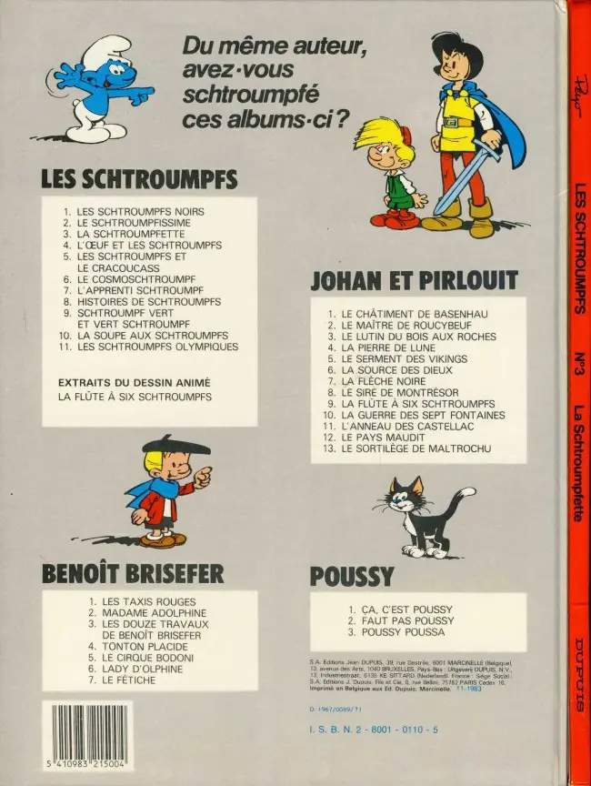 Verso de l'album Les Schtroumpfs Tome 3 La Schtroumpfette