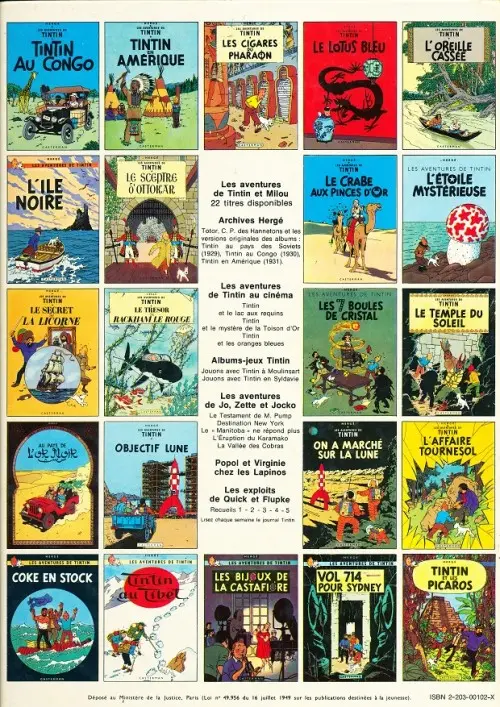 Verso de l'album Tintin Tome 3 Tintin en Amérique
