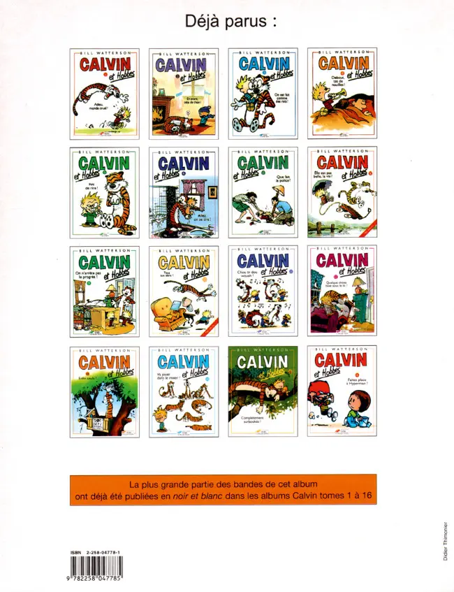 Verso de l'album Calvin et Hobbes Tome 17 La flemme du dimanche soir