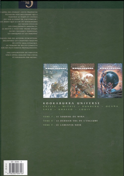 Verso de l'album Kookaburra Universe Tomes 7 à 9