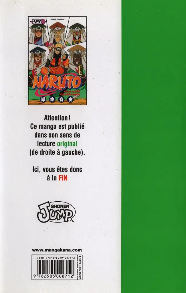 Verso de l'album Naruto 49 Le conseil des cinq Kage...!!