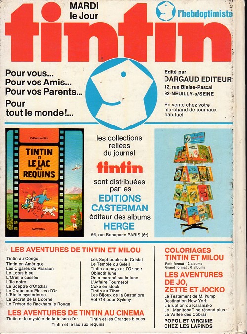 Verso de l'album Tintin N° 13