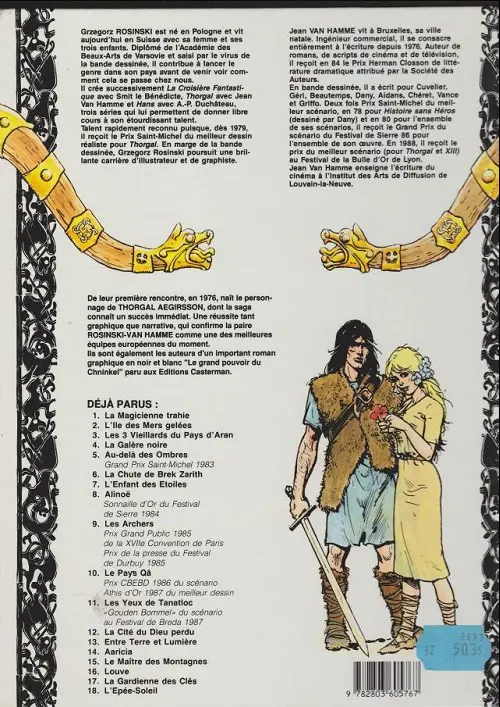 Verso de l'album Thorgal Tome 11 Les yeux de Tanatloc