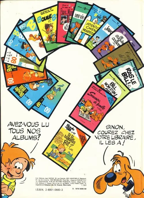Verso de l'album Boule & Bill Tome 16 Souvenirs de famille