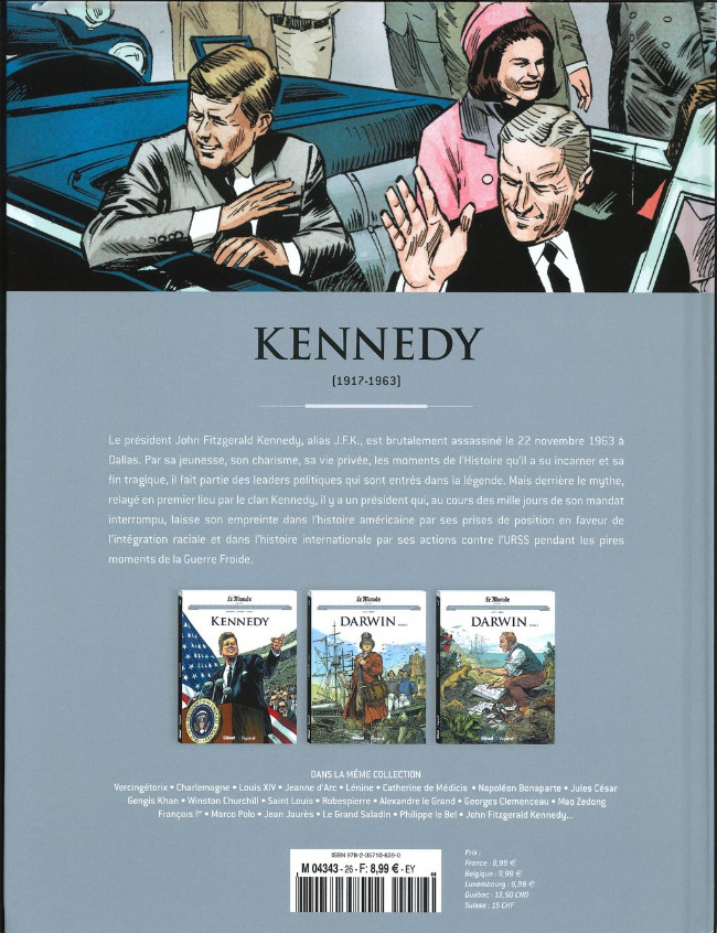 Verso de l'album Les grands personnages de l'Histoire en bandes dessinées Tome 26 Kennedy