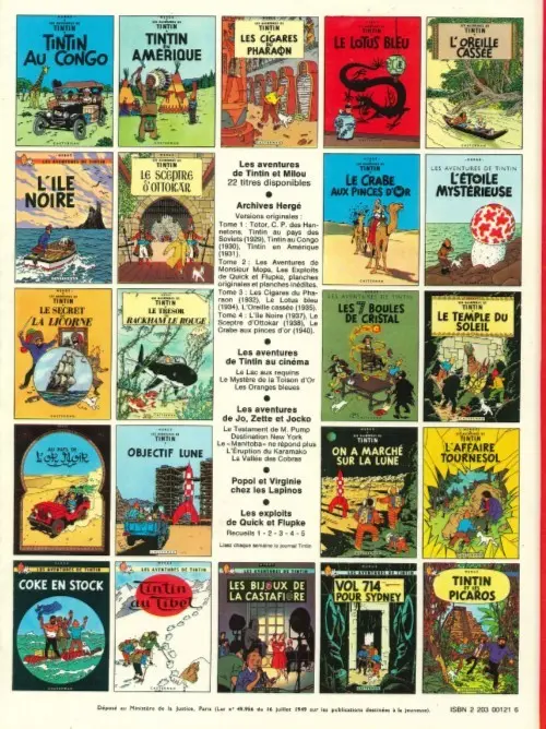 Verso de l'album Tintin Tome 22 Vol 714 pour Sydney