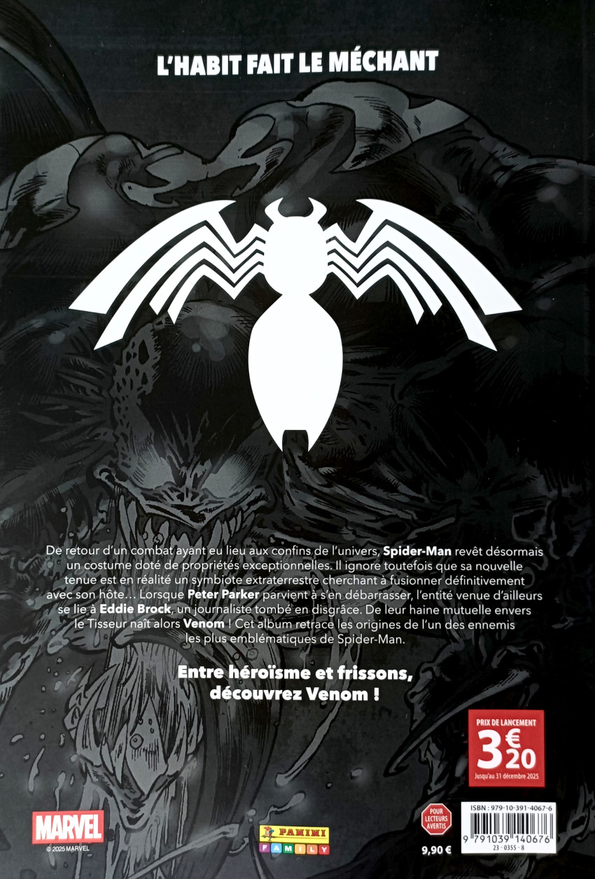 Verso de l'album Venom - La nuit du symbiote 1 La naissance du mal