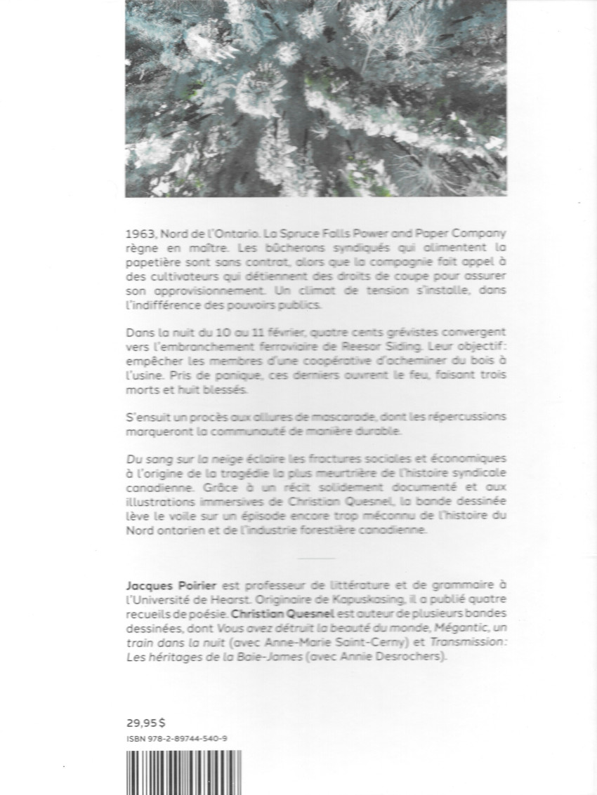 Verso de l'album Du sang sur la neige La tragédie de Reesor Siding