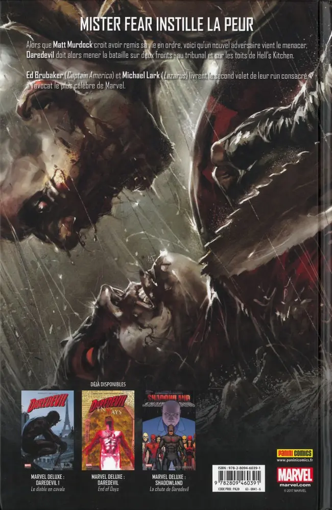 Verso de l'album Daredevil par Brubaker Tome 2 Sans peur