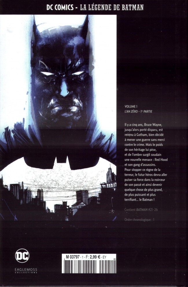 Verso de l'album DC Comics - La Légende de Batman Volume 1 L'An zéro - 1re partie