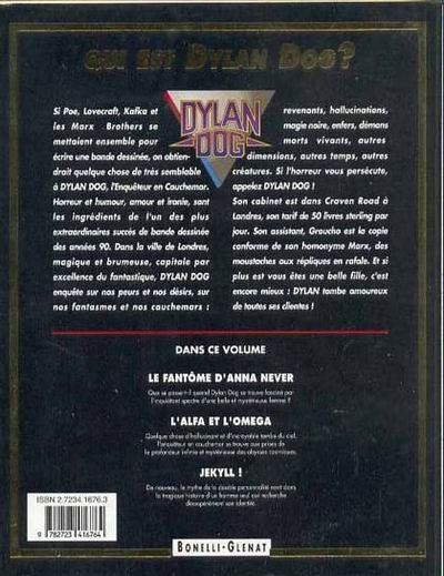 Verso de l'album Dylan Dog Glénat Tome 3 L'alfa et l'oméga