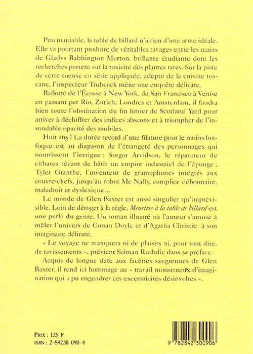Verso de l'album Meurtres à la table de billard Une enquête de l'inspecteur Trubcock