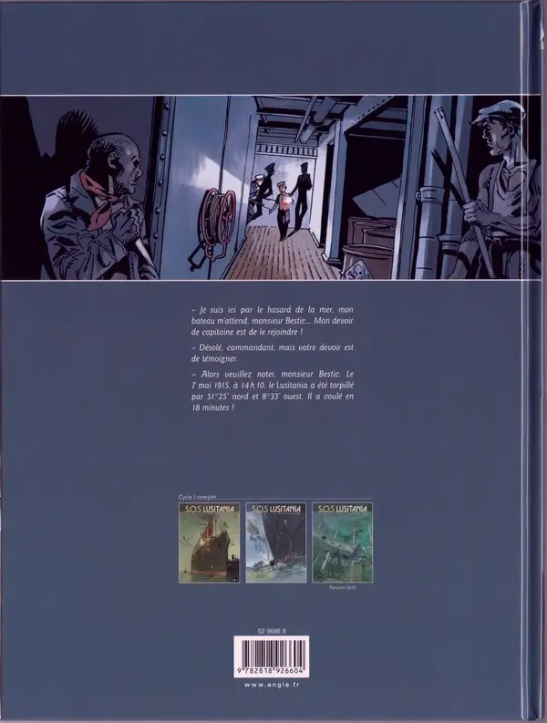 Verso de l'album S.O.S Lusitania Tome 2 18 minutes pour survivre