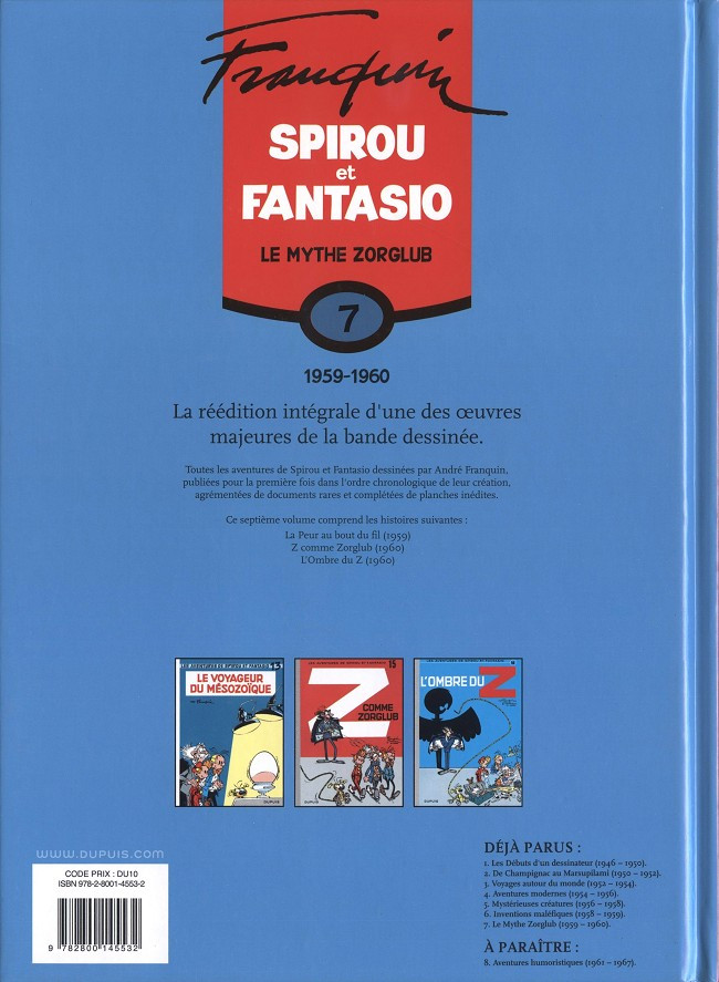 Verso de l'album Spirou et Fantasio - Intégrale Dupuis 2 Tome 7 Le mythe Zorglub (1959-1960)
