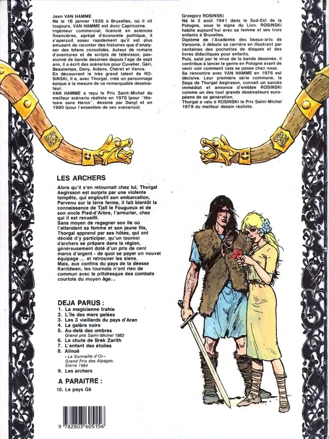 Verso de l'album Thorgal Tome 9 Les archers