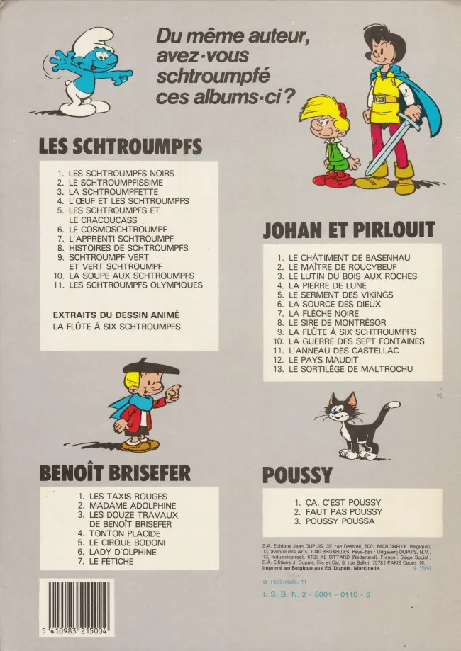 Verso de l'album Les Schtroumpfs Tome 3 La Schtroumpfette