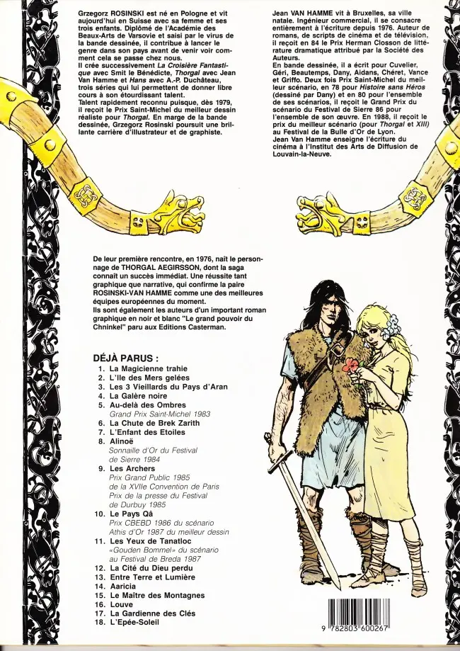 Verso de l'album Thorgal Tome 4 La galère noire
