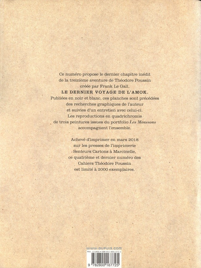 Verso de l'album Cahiers Théodore Poussin 4