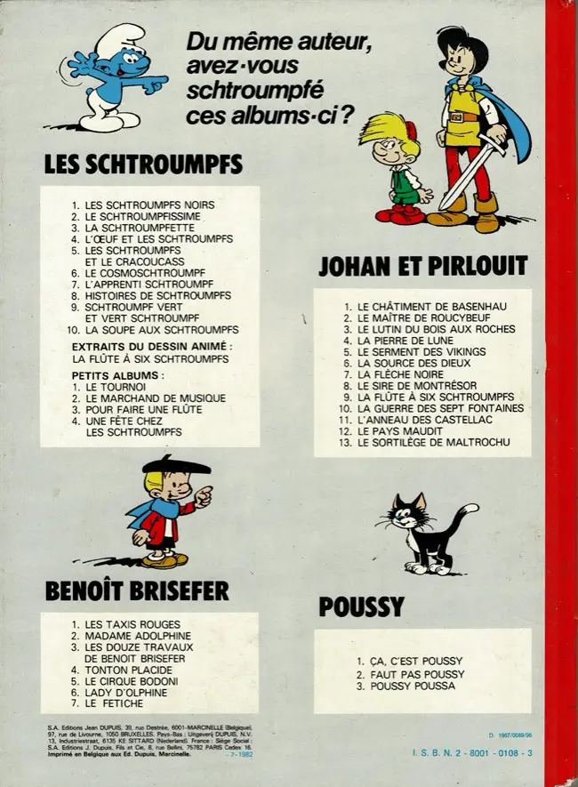 Verso de l'album Les Schtroumpfs Tome 1 Les Schtroumpfs noirs