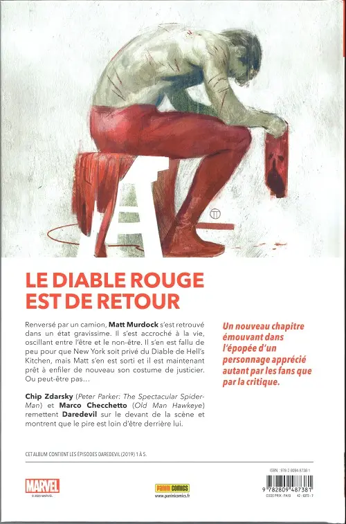 Verso de l'album Daredevil 1 Connaître la peur