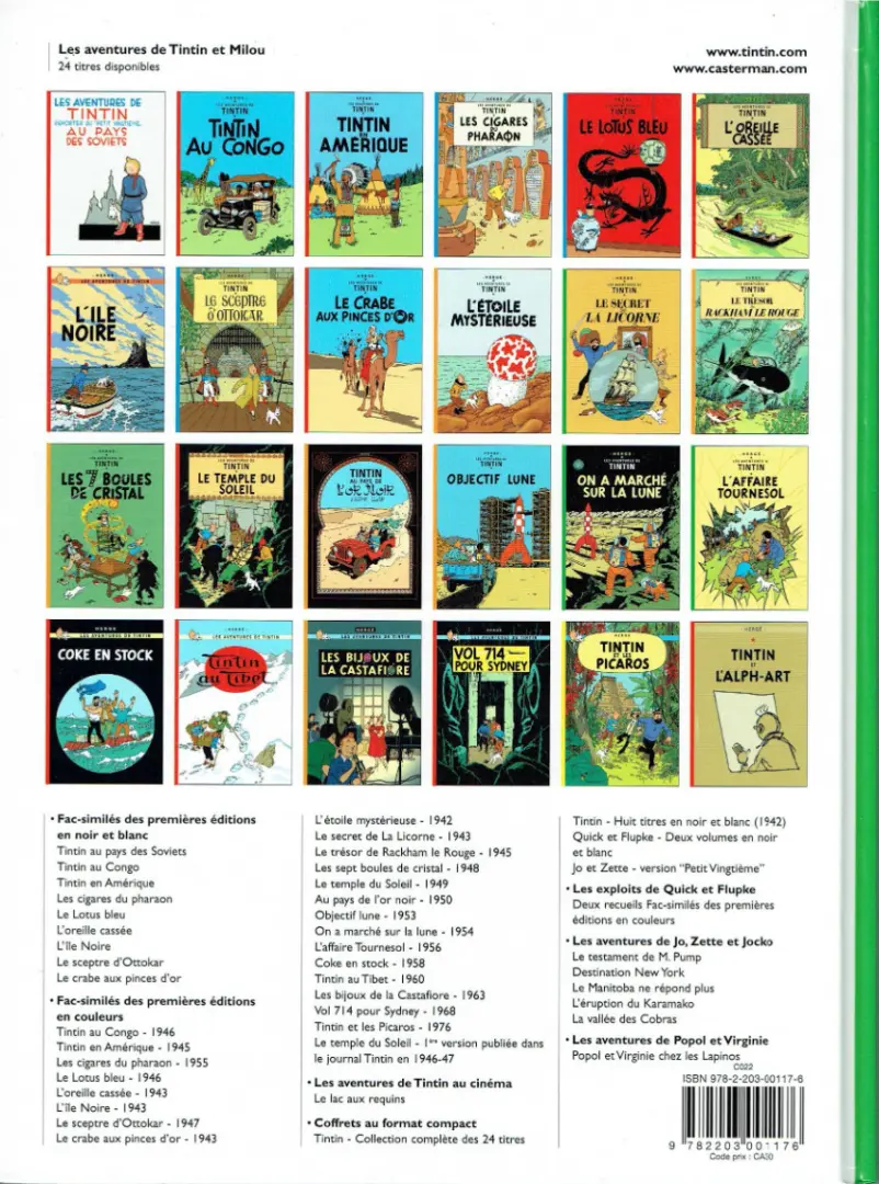 Verso de l'album Tintin Tome 18 L'affaire Tournesol