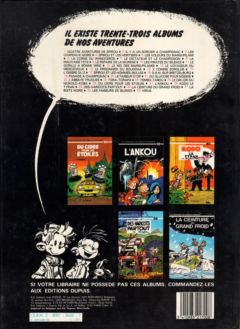 Verso de l'album Spirou et Fantasio Tome 26 Du cidre pour les étoiles