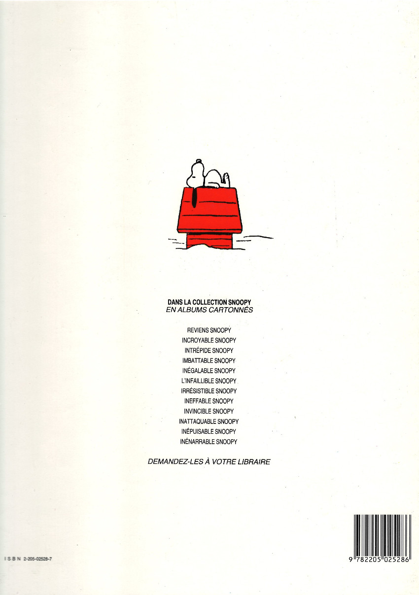 Verso de l'album Snoopy Tome 5 Inégalable Snoopy