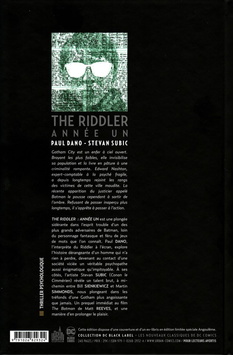 Verso de l'album The Riddler - Année Un