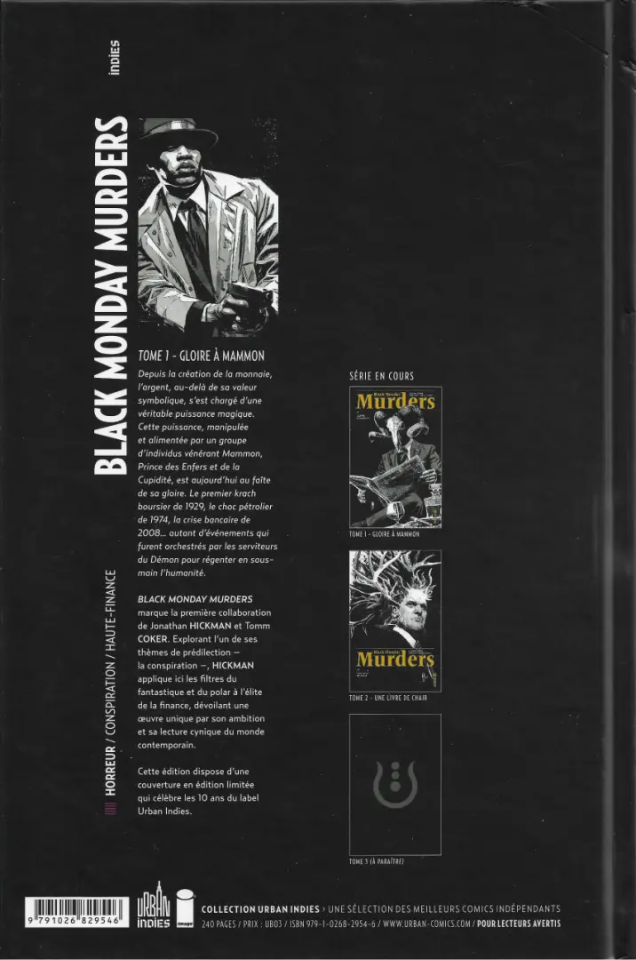 Verso de l'album Black Monday Murders Tome 1 Gloire à Mammon