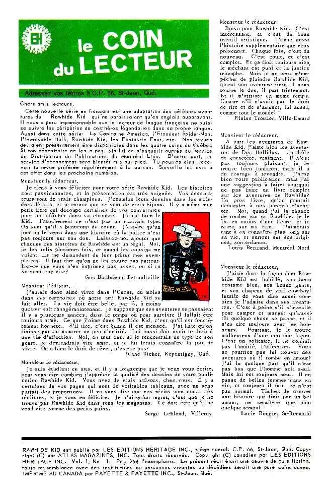 Verso de l'album Rawhide Kid N° 1 Le redoutable Doc Holliday !