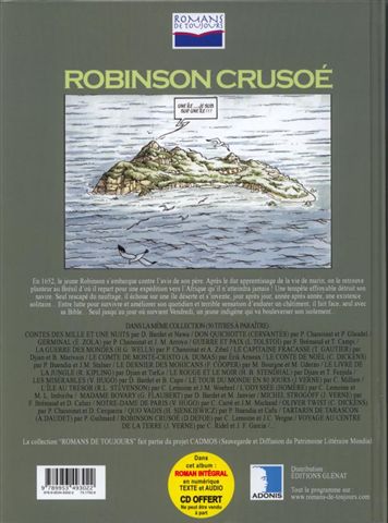 Verso de l'album Romans de toujours Robinson Crusoé