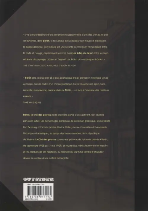 Verso de l'album Berlin Livre Premier La Cité des pierres