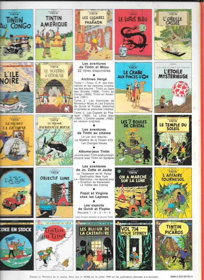 Verso de l'album Tintin Tome 6 L'oreille cassée