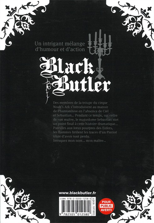 Verso de l'album Black Butler 8 Black Athlete