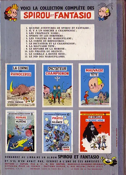 Verso de l'album Spirou et Fantasio Tome 12 Le nid des Marsupilamis