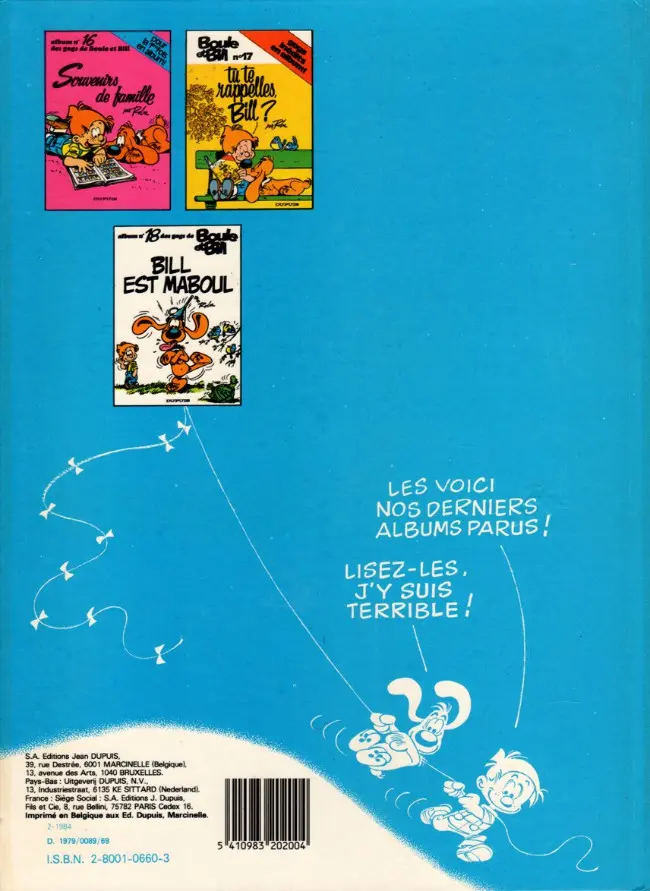 Verso de l'album Boule & Bill Tome 16 Souvenirs de famille
