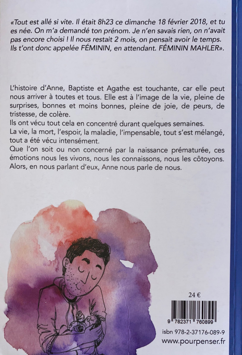 Verso de l'album Féminin Mahler Histoire d'une naissance prématurée