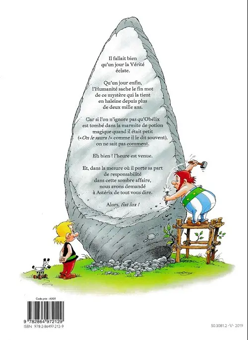 Verso de l'album Astérix Comment Obélix est tombé dans la marmite du druide quand il était petit