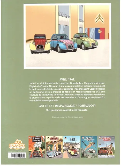 Verso de l'album Les Enquêtes auto de Margot Tome 3 2CV pour une Égérie