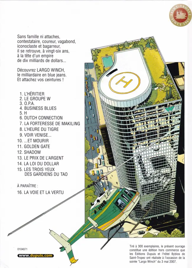 Verso de l'album Largo Winch Tome 15 Les trois yeux des gardiens du Tao
