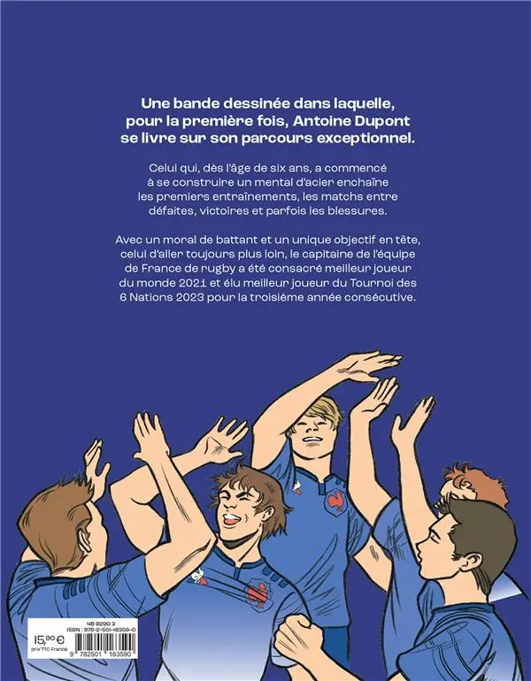 Verso de l'album Antoine Dupont je serai rugbyman