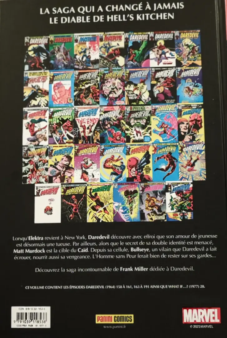 Verso de l'album Daredevil par Frank Miller Tome 2 Bullseye contre Elektra